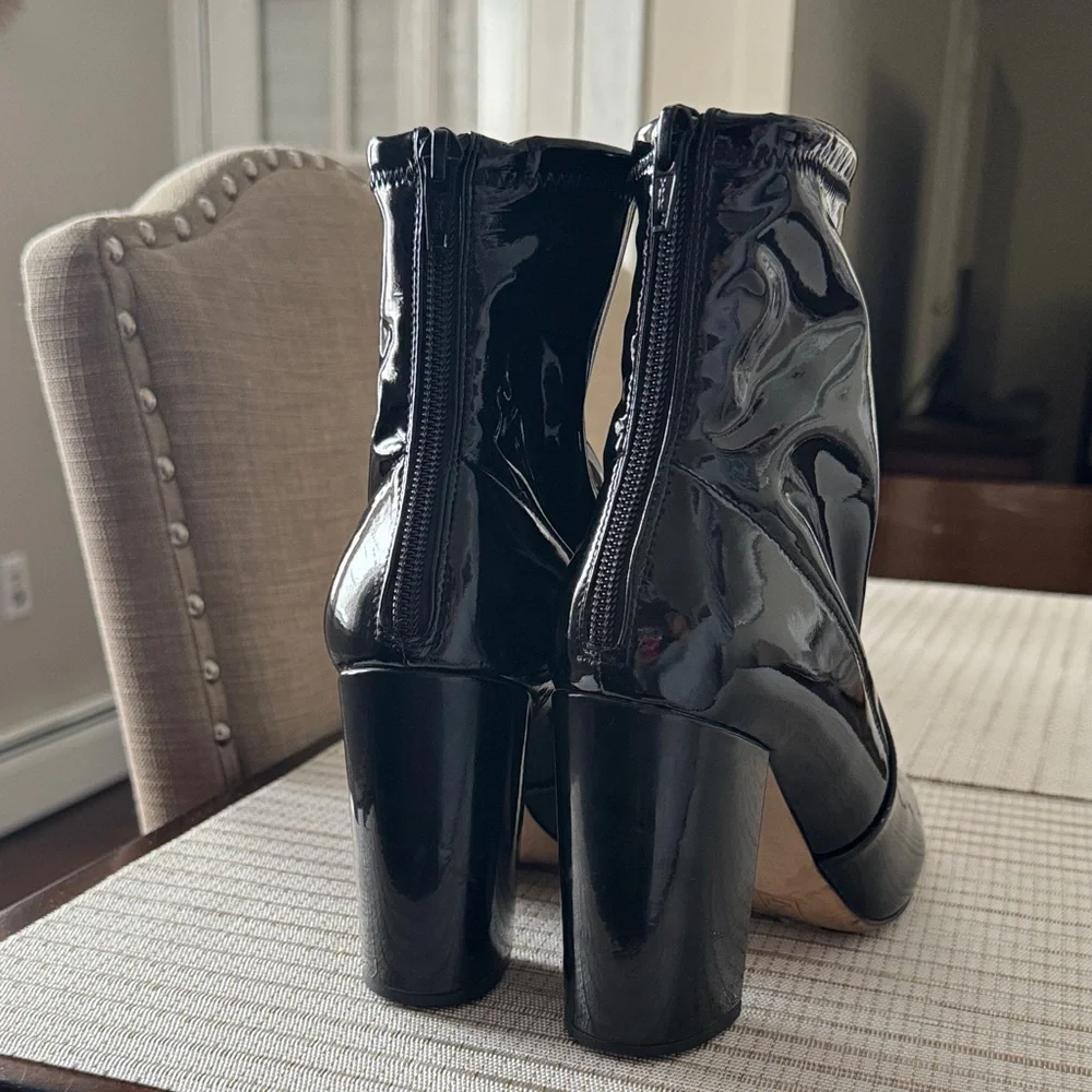 Aldo Black Patent Block Heel Ankle Booties